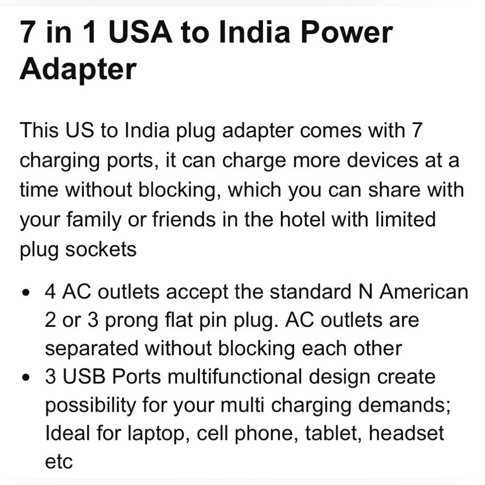 US to India Plug Adapter 2 Pack, TESSAN Adapter with 4 Outlets 3 USB Charger - Picture 8 of 13
